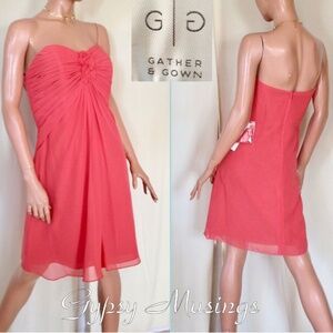 NWT G&G 558 Designer Chiffon Strapless Short Bridal Party Prom Dress CORAL~14